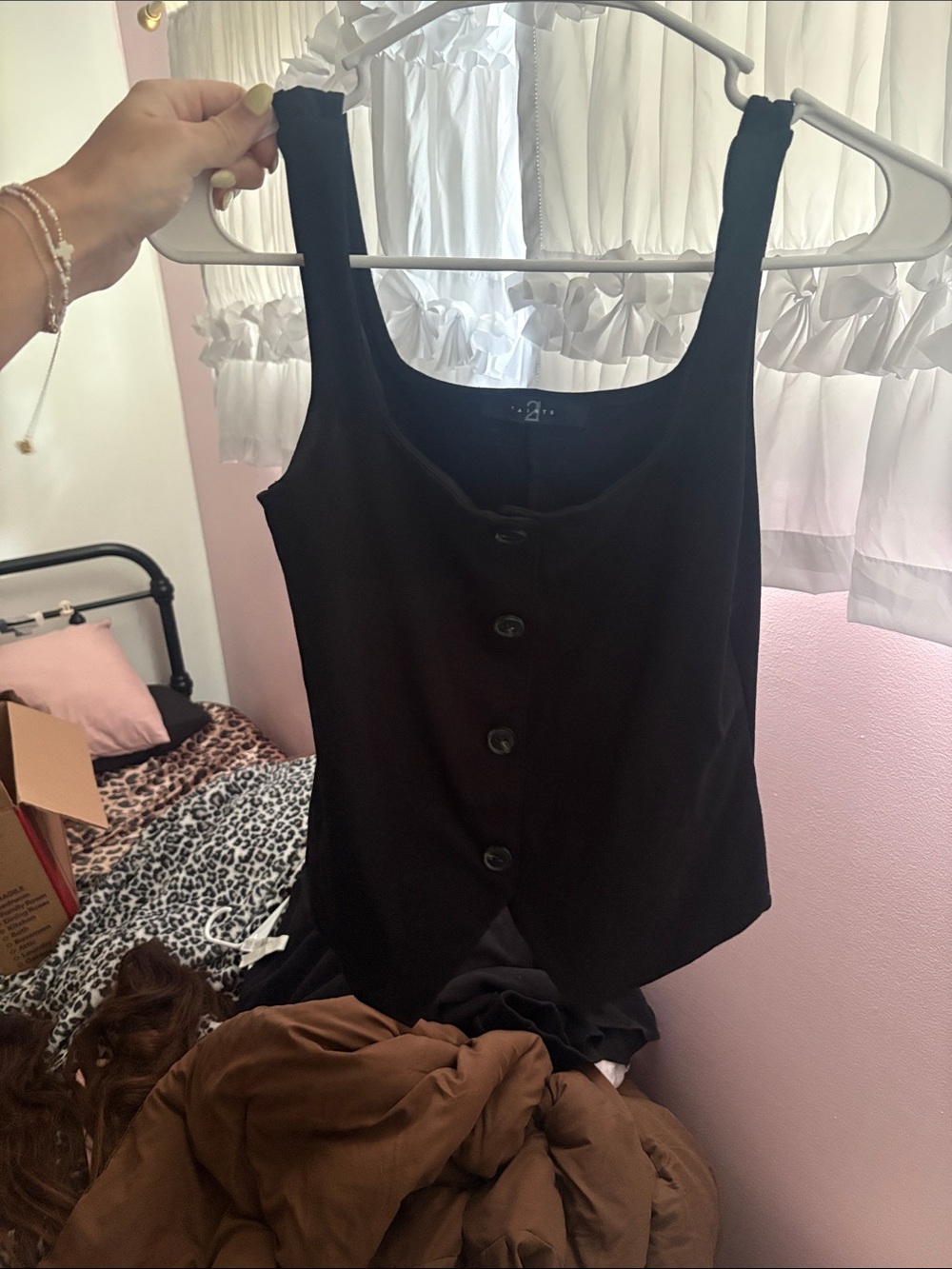 Women's Black Button-Front Tank Top
